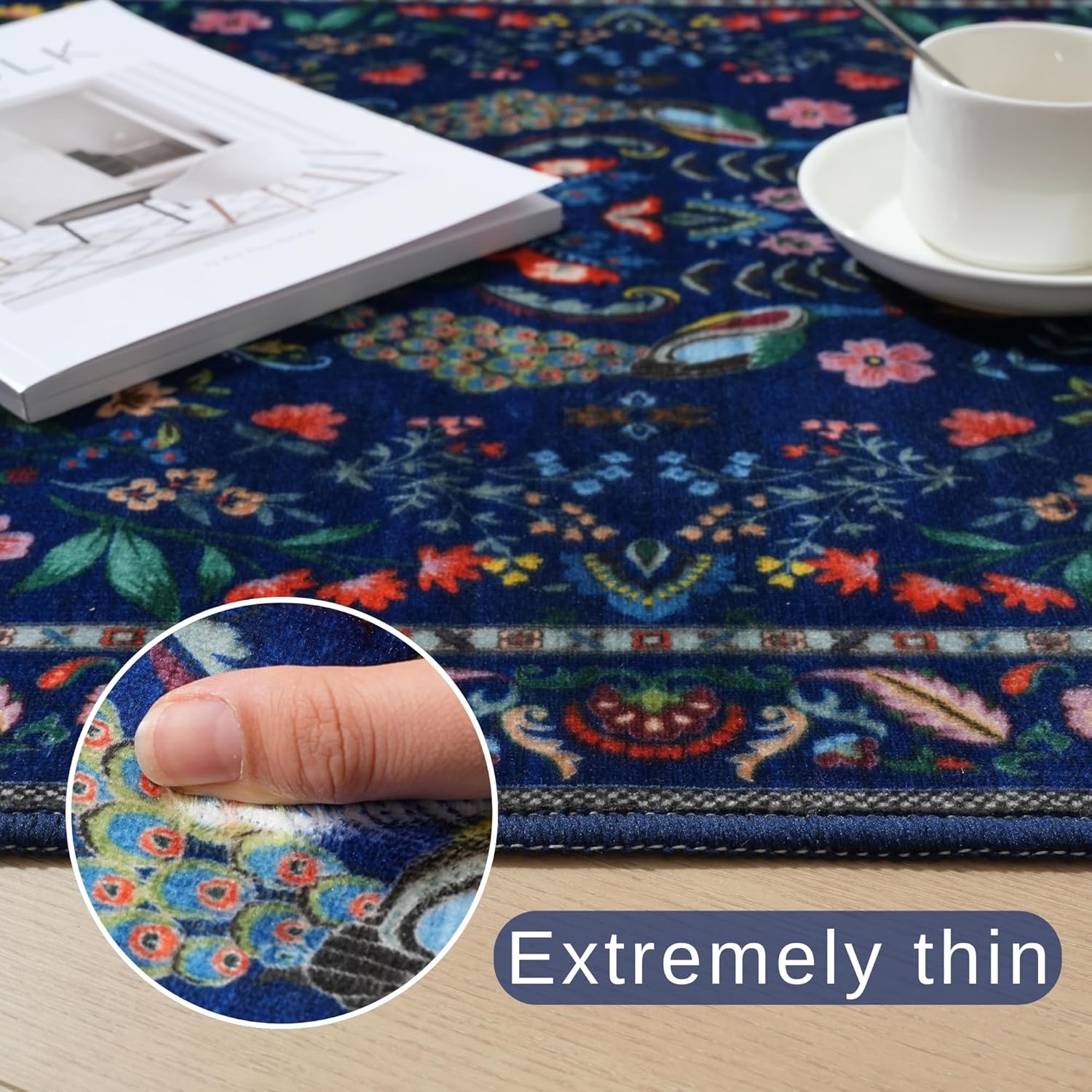 Navy Peacock Deer Floral Area  - Retro Gaming Rug recension och pris