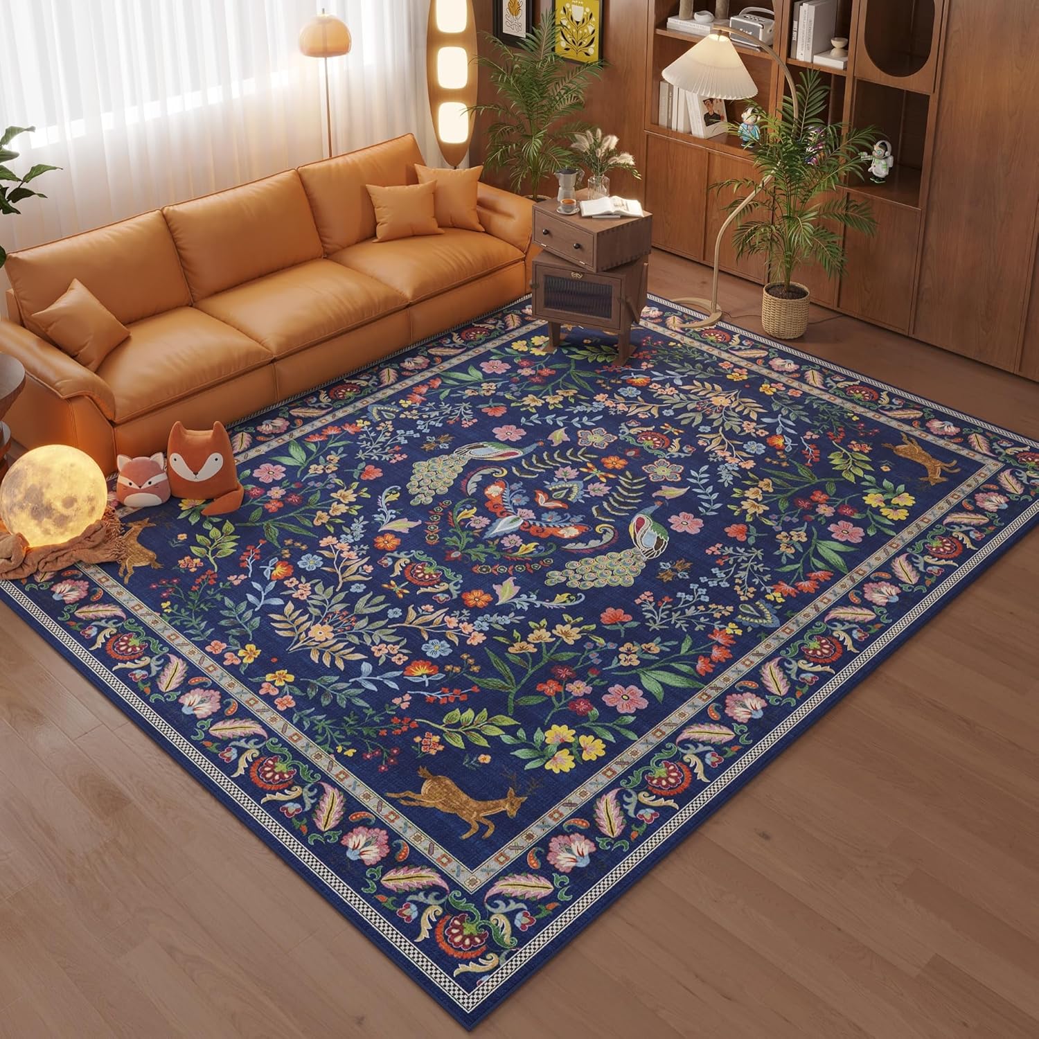 Navy Peacock Deer Floral Area  - Retro Gaming Rug recension och pris